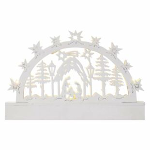 LED karácsonyi betlehem, fa, 14 cm, 3x AA, beltéri, meleg fehér, időzítő