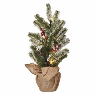 LED karácsonyfa, havas, 52 cm, 3x AA, beltéri, meleg fehér, időzítő