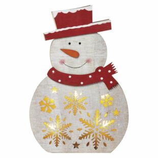 LED karácsonyi hóember, fa, 30 cm, 2x AA, beltéri, meleg fehér, időzítő