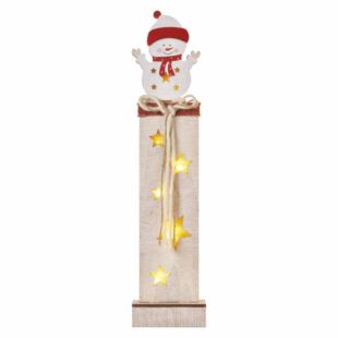 LED dekoráció, fa – hóember, 46 cm, 2x AA, beltéri, meleg fehér, időzítő