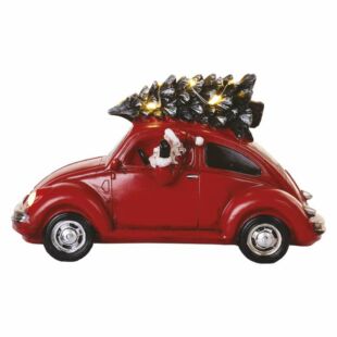 LED piros autó Télapóval, 12,5 cm, 3x AA, beltérre, meleg fehér