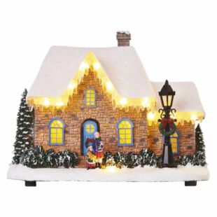 LED karácsonyi házikó, 20,5 cm, 3× AA, beltérre, meleg fehér