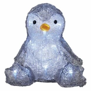 LED karácsonyi pingvin, 20 cm, 3x AA, beltéri, hideg fehér, időzítő