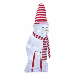 LED karácsonyi hóember sállal és sapkával, 46 cm, kültéri és beltéri, hideg fehér, időzítő