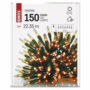 LED karácsonyi fényfüzér – hagyományos, 22,35 m, kültéri és beltéri, vintage