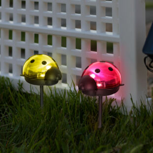 LED-es szolár lámpa - katica - hidegfehér - piros / sárga - 75 x 60 x 156 mm
