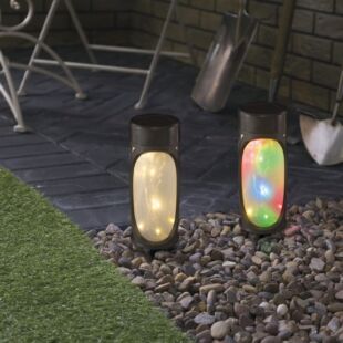 LED-es szolár lámpa - MicroLED - melegfehér + RGB - fekete - 280 mm