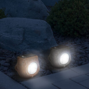 LED-es kültéri szolárlámpa - szürke/barna kő - hidegfehér - 80 x 56 x 70 mm