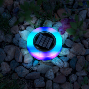 LED-es leszúrható szolár lámpa - kör alakú - RGB színes LED - 105 x 128 mm