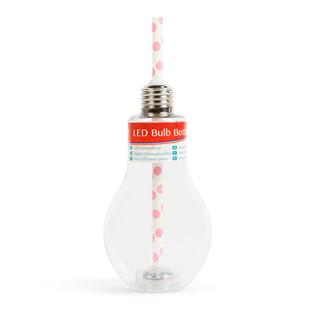 Világító LED-es party pohár - papír szívószállal  - izzókörte, átlátszó - 400 ml