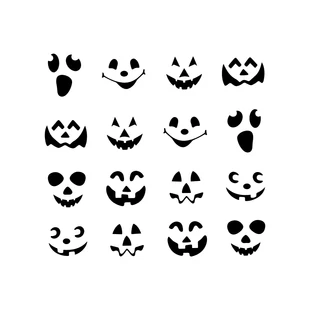 Halloween-i fólia matrica szett - fekete tök arcok - 16 db / csomag