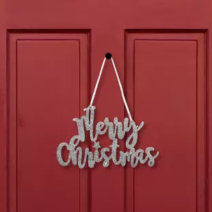 Karácsonyi dekoráció - "Merry Christmas" felirat - 20 x 12 cm - ezüst