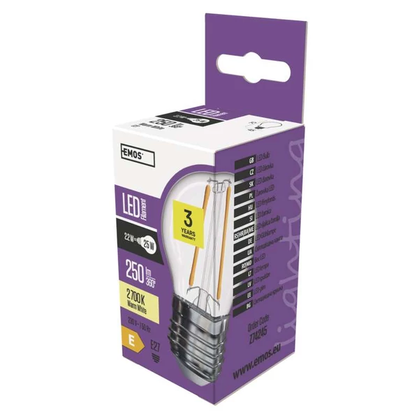 Emos Led Izzó Filament Kisgömb E27 2W Ww