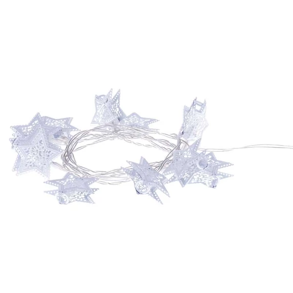 Karácsonyi Garland Ezüst Csillag 10Led 3×Aa Időzítő Meleg F.