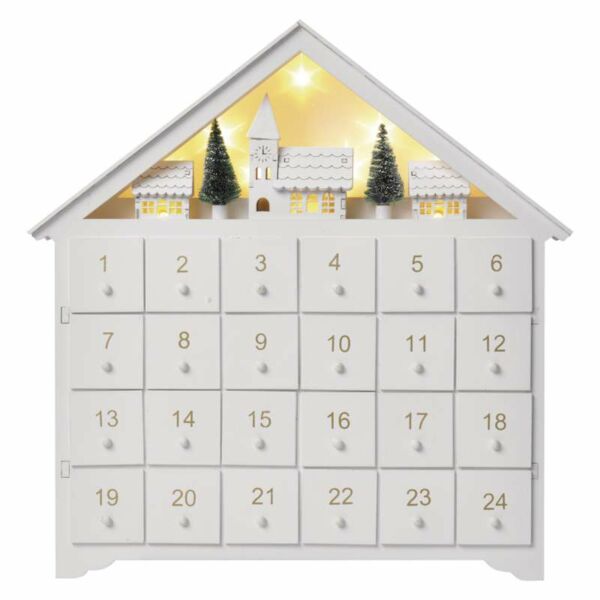 LED adventi naptár, fa, 35x33 cm, 2x AA, beltéri, meleg fehér, időzítő