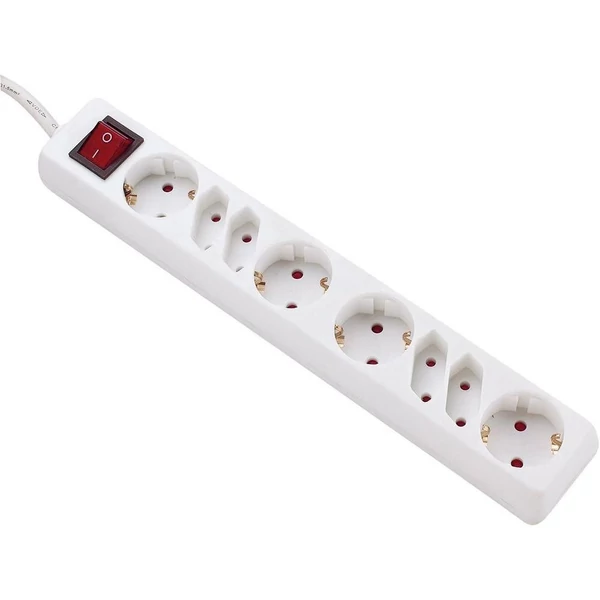 GAO Asztali elosztó 4 Euro+4 földelt dugalj, kapcsolóval, 5m fehér; 250V, 16A, 5.0m, H05VV-F 3x1.5mm² , IP20