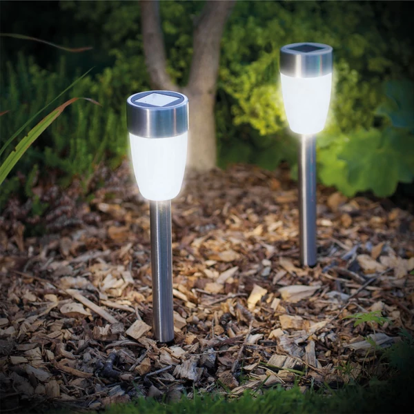 LED-es szolár lámpa - leszúrható - hidegfehér, fém - 370 mm