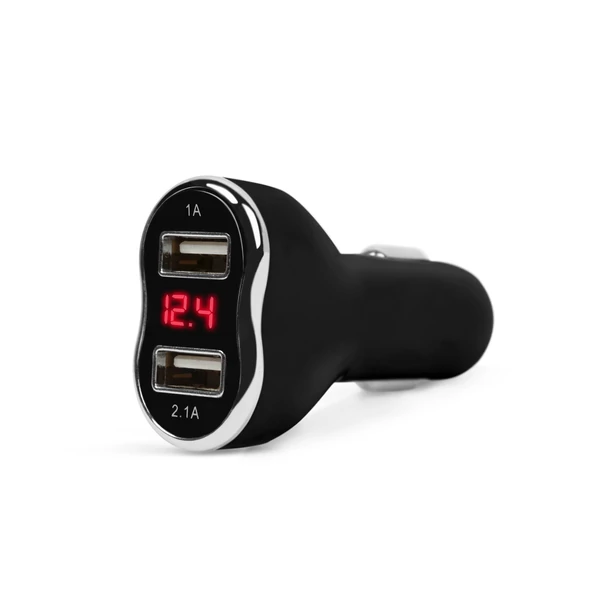 MNC 55054BK Autós adapter dupla USB töltővel, feszültségmérővel és árammérővel - fekete