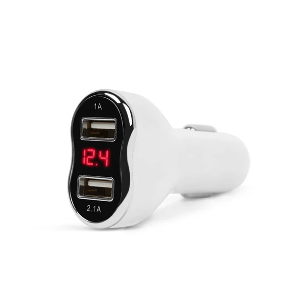 Autós adapter dupla USB töltővel, feszültségmérővel és árammérővel - fehér (MNC 55054WH)